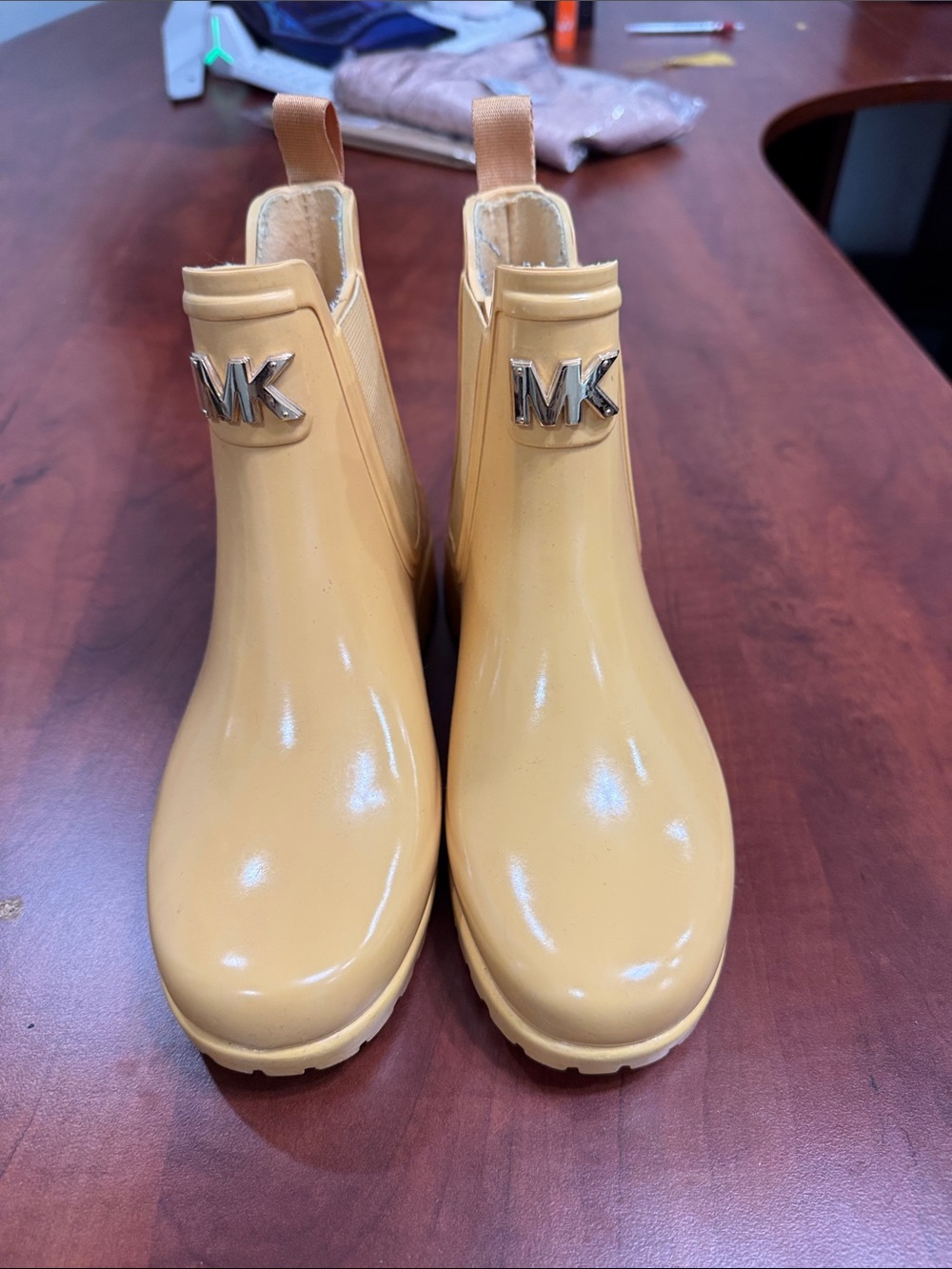Michael Kors Mustard Yellow Glossy Chelsea Rain Boots